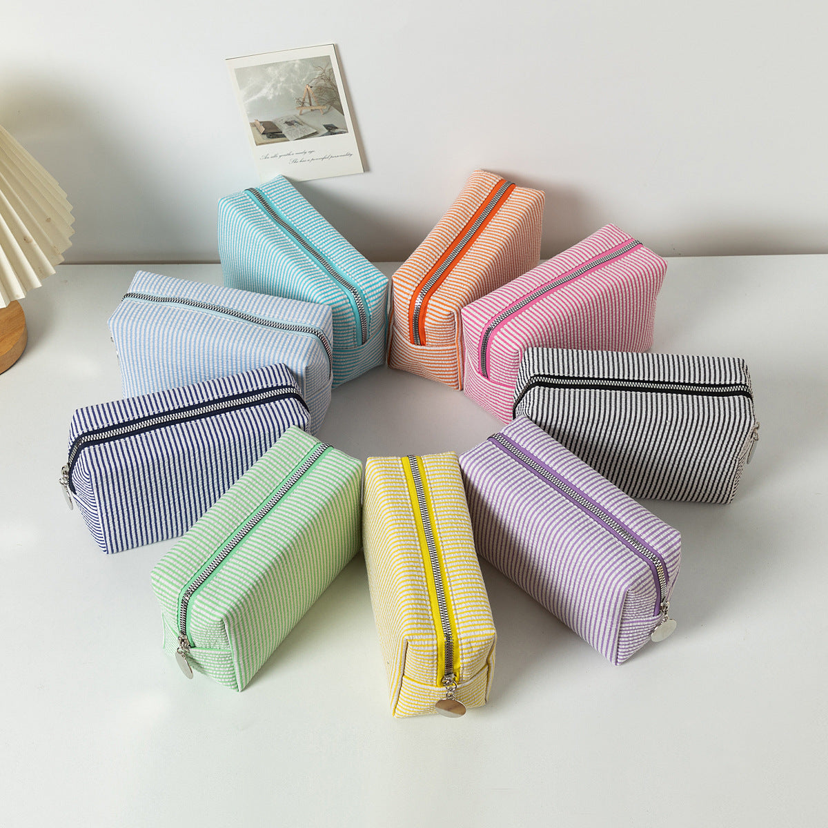 Capacity Wash Embroidered Stripes Travel Cosmetics Buggy Bag