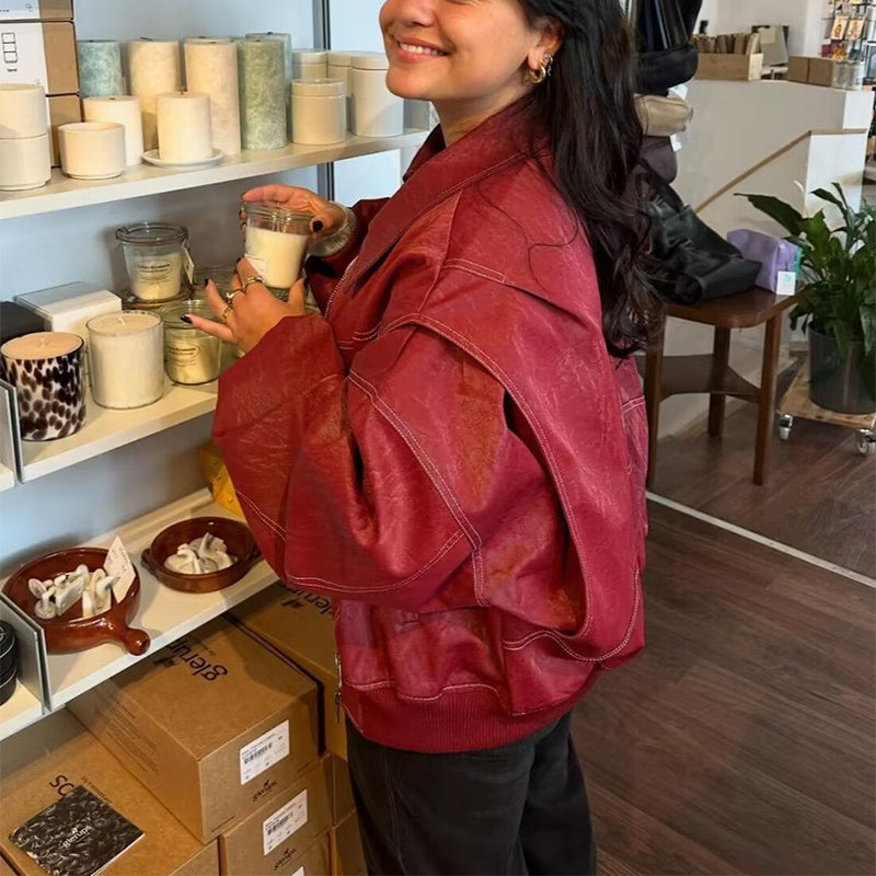 Veste en cuir  à manches longues . - Molinse