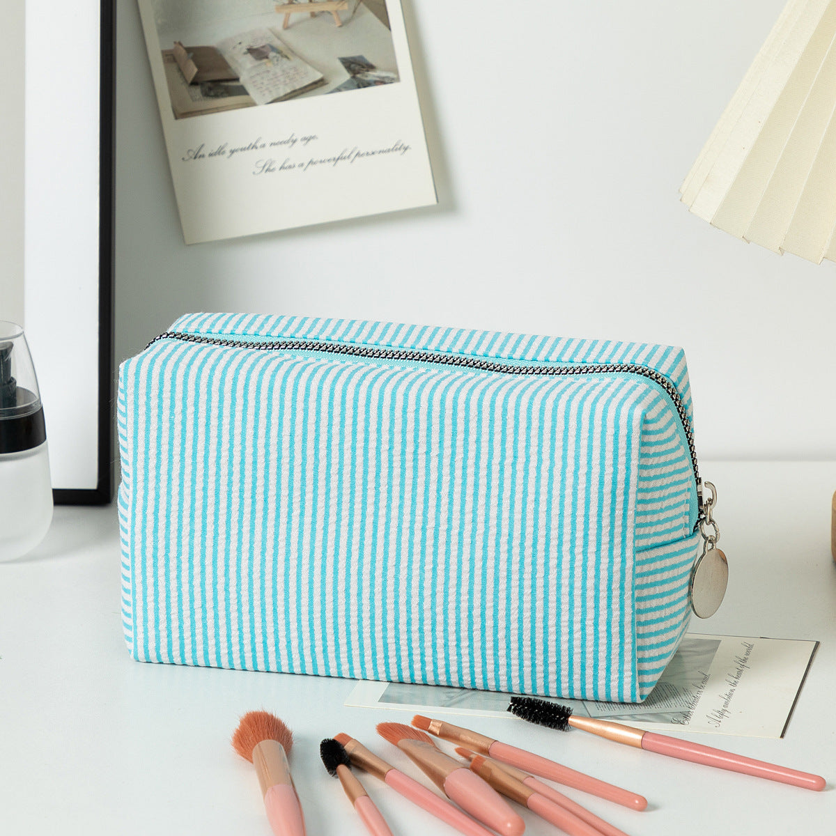 Capacity Wash Embroidered Stripes Travel Cosmetics Buggy Bag