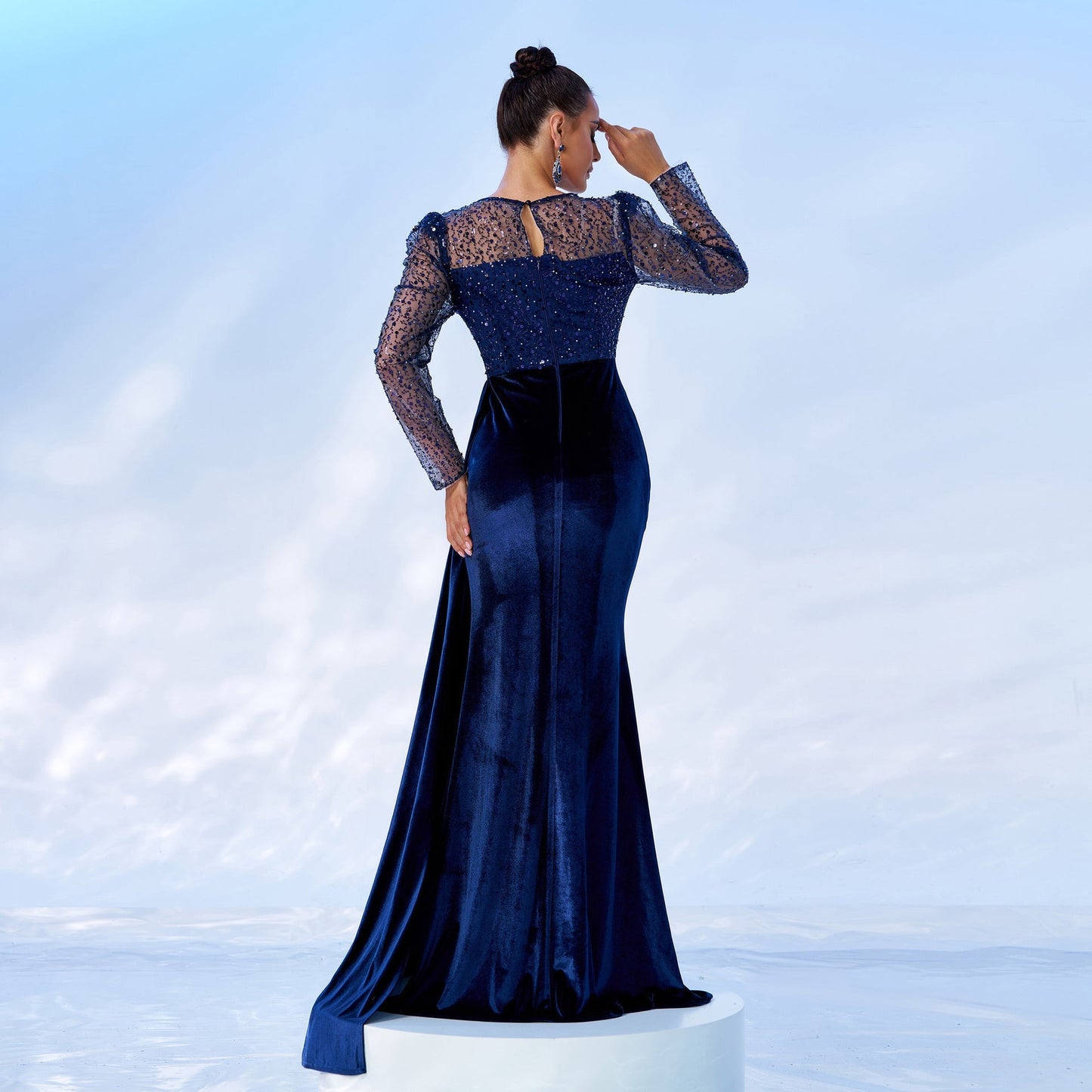 Robe de soirée en velours bleu - Molinse