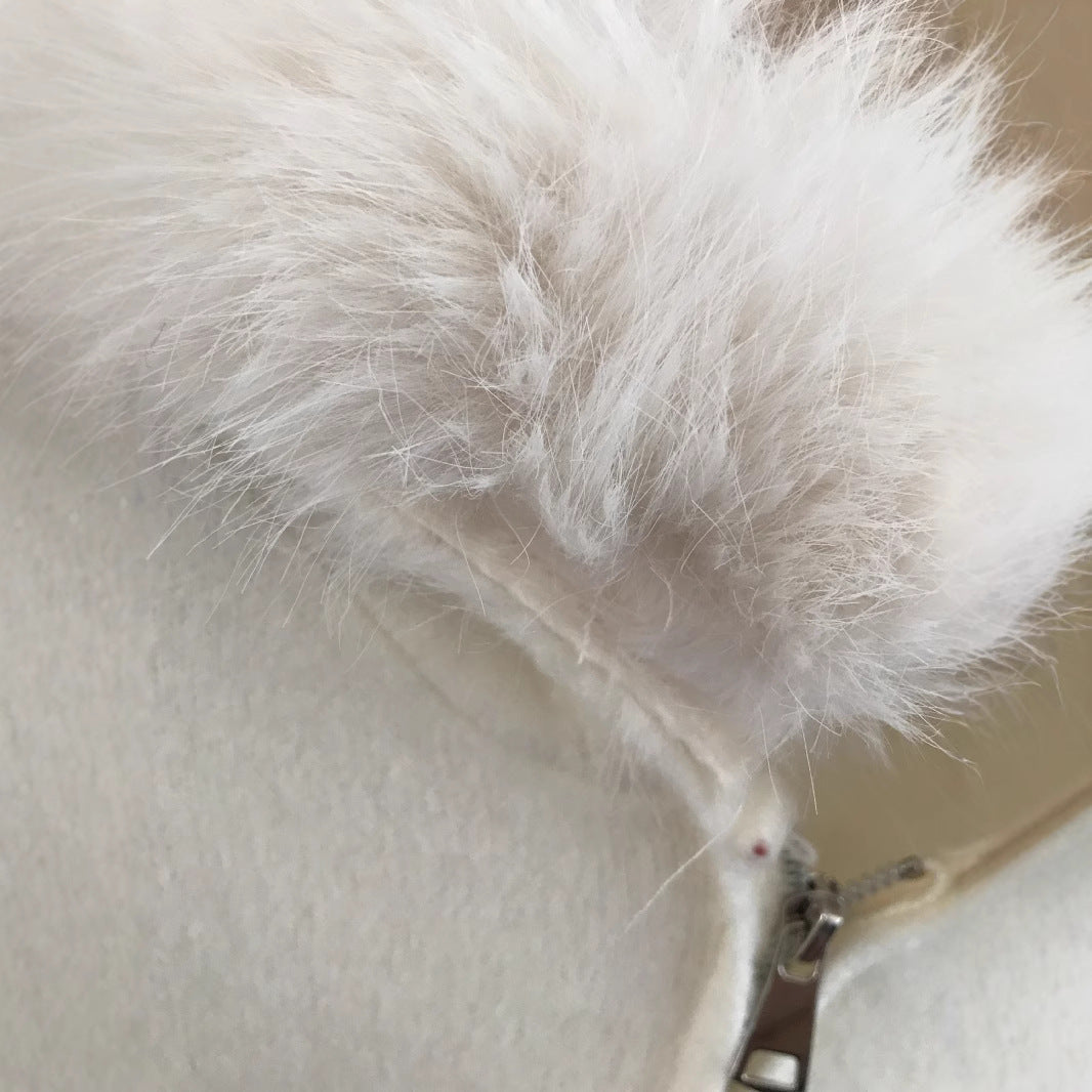 Cardigan à col en fourrure tricoté à capuche pour femme - Molinse