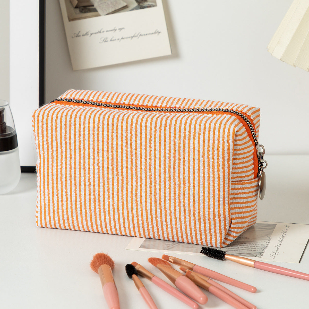 Capacity Wash Embroidered Stripes Travel Cosmetics Buggy Bag