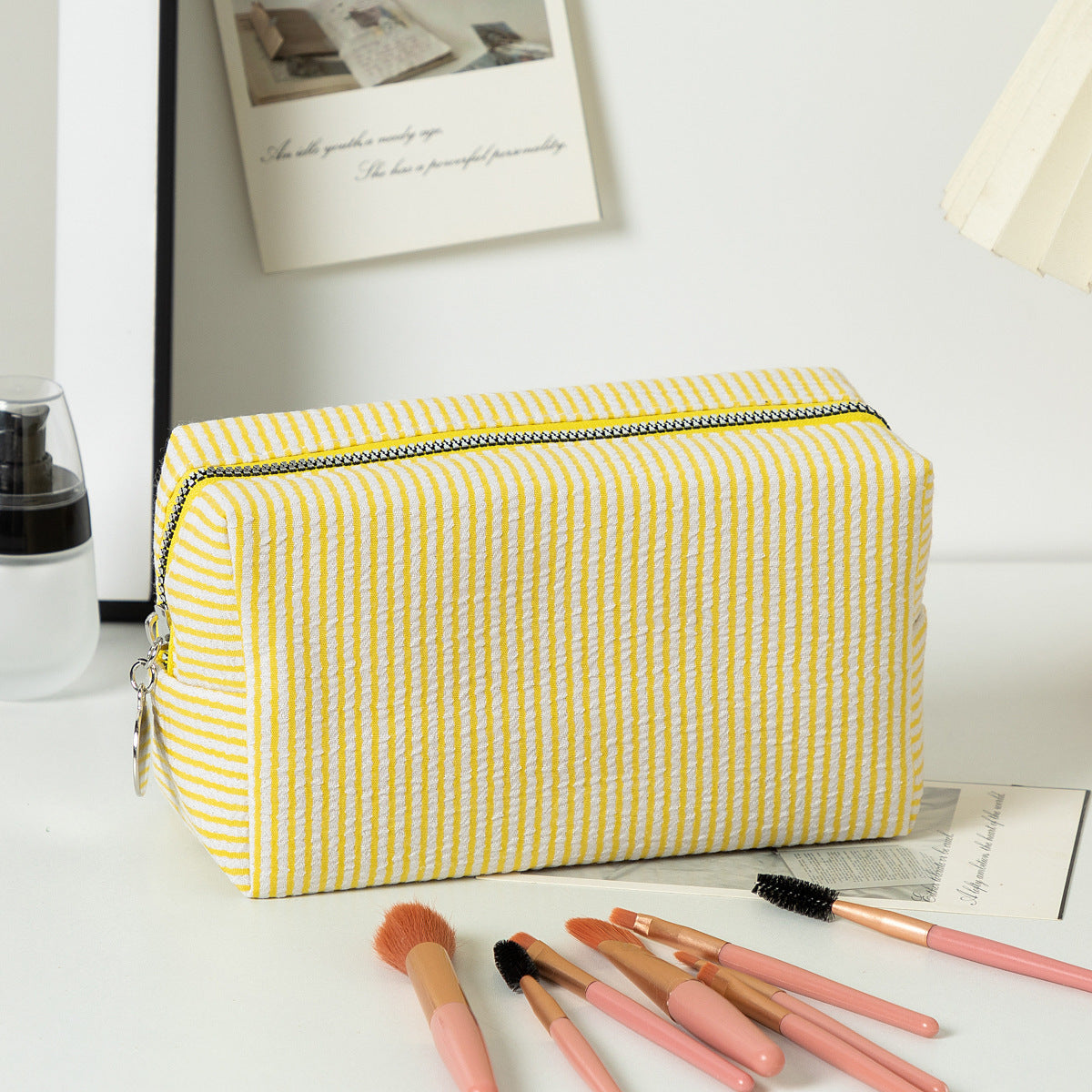 Capacity Wash Embroidered Stripes Travel Cosmetics Buggy Bag