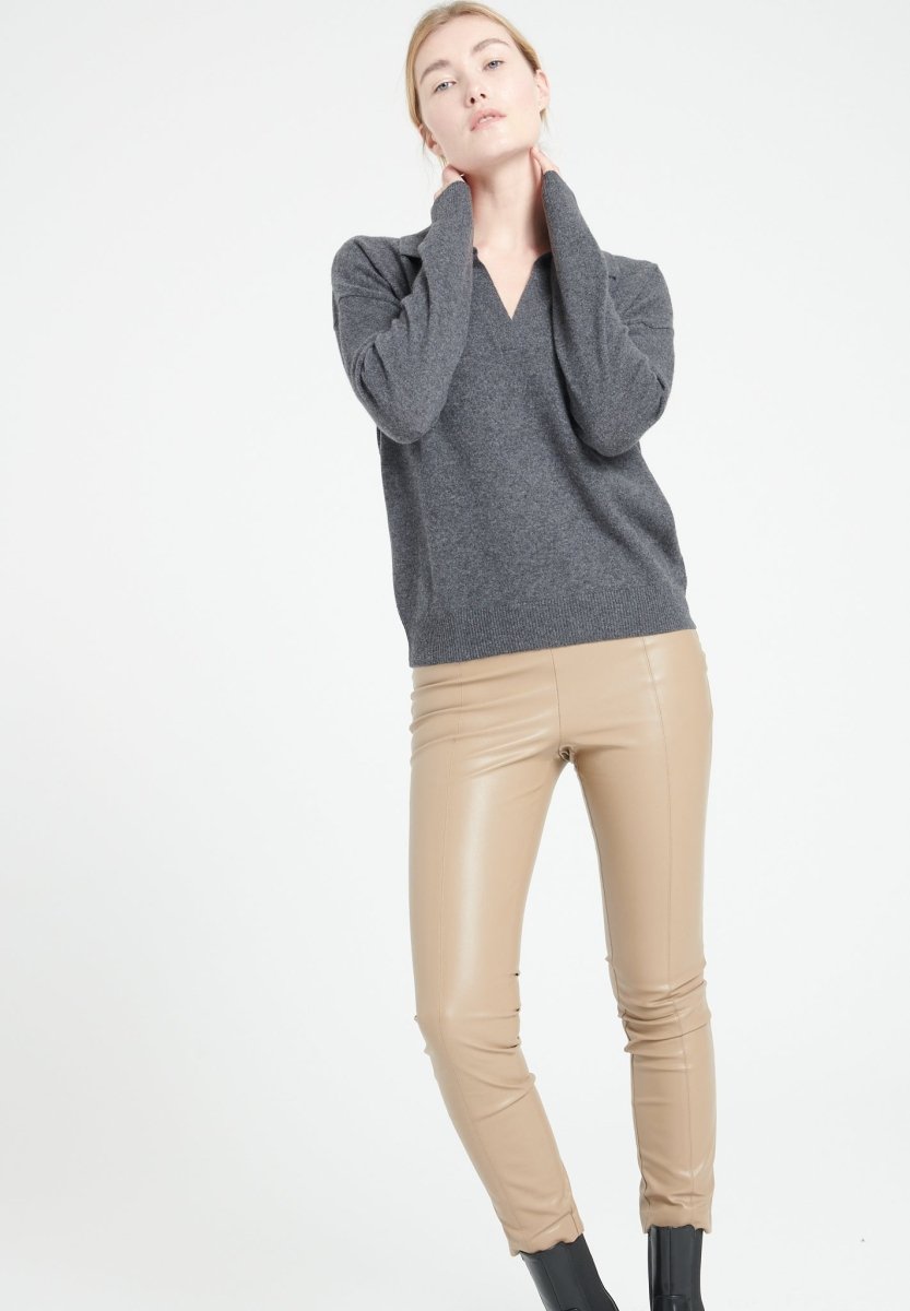 Polo manches longues cachemire gris anthracite femme - MIA 3-4