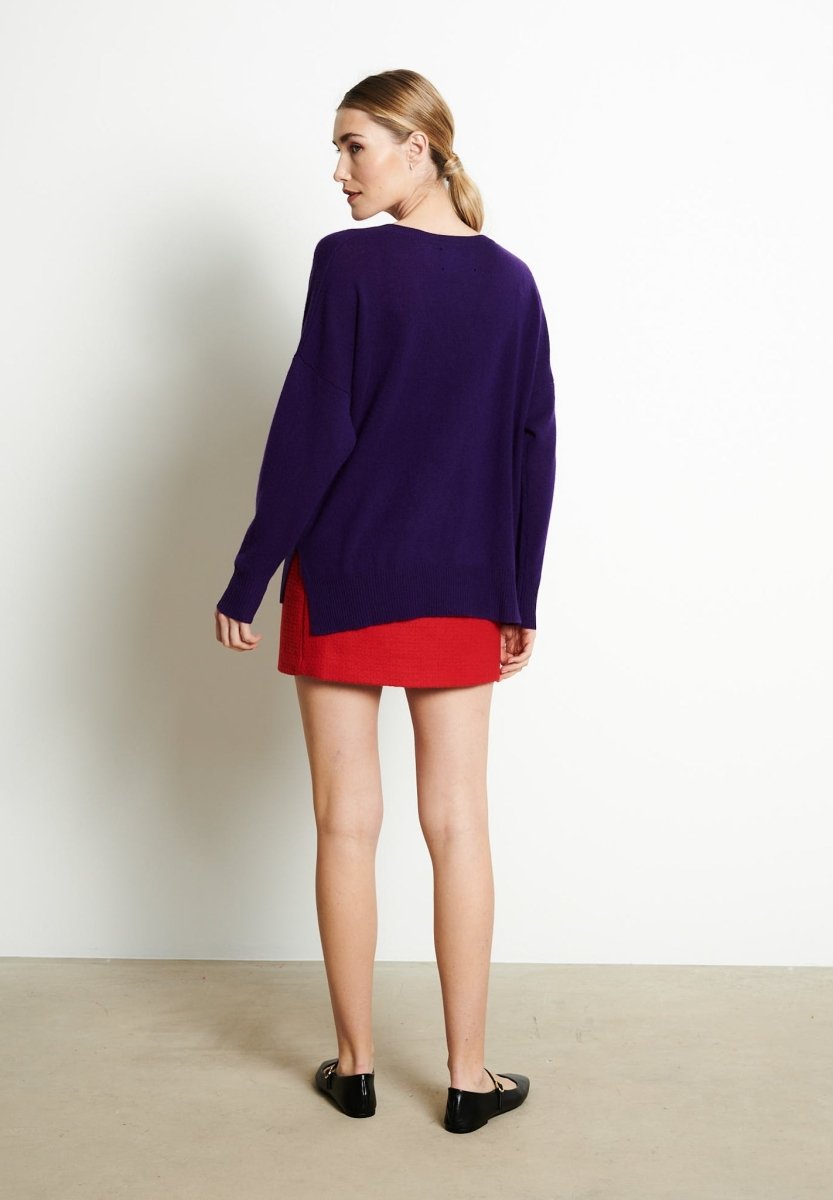Pull col V cachemire violet femme - RIA 3-4