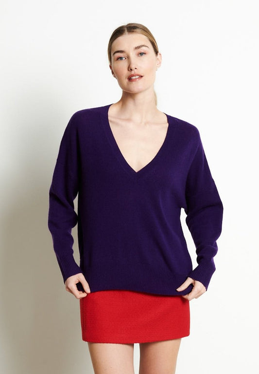 Pull col V cachemire violet femme - RIA 3-0