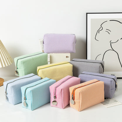 Capacity Wash Embroidered Stripes Travel Cosmetics Buggy Bag