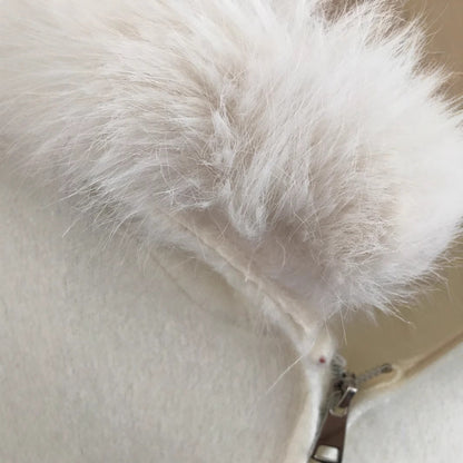 Cardigan à col en fourrure tricoté à capuche pour femme - Molinse