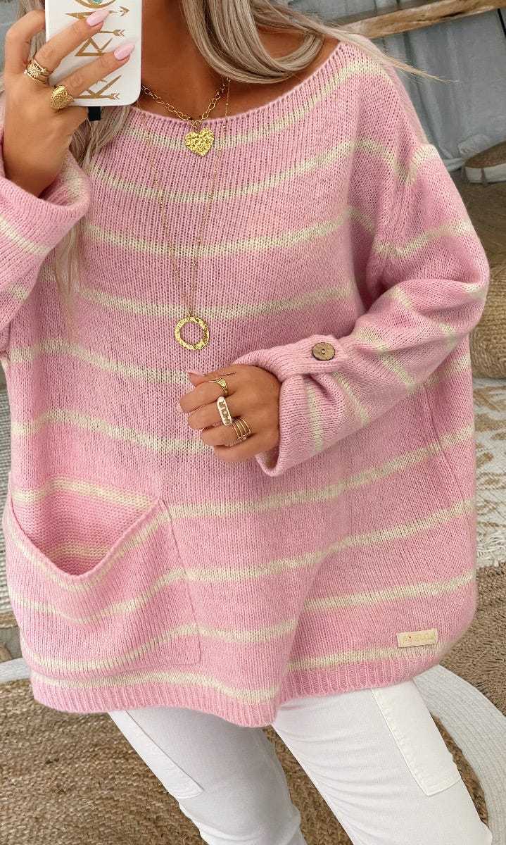 Chandail Contraste Bande Pull Ras Du Cou Chandail - Molinse