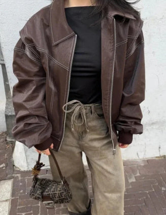 Veste en cuir  à manches longues . - Molinse