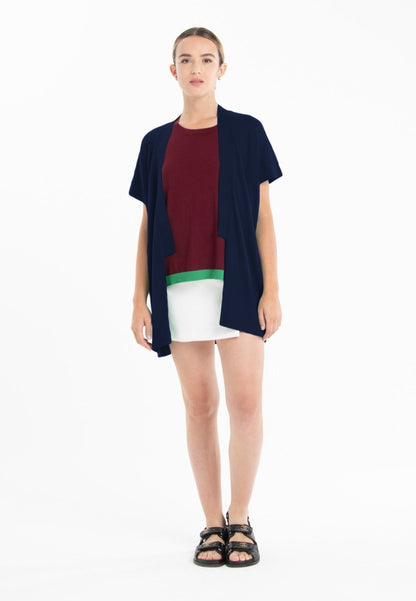 Gilet à manches courtes ultrafin cachemire et laine bleu marine femme - KELLY 5