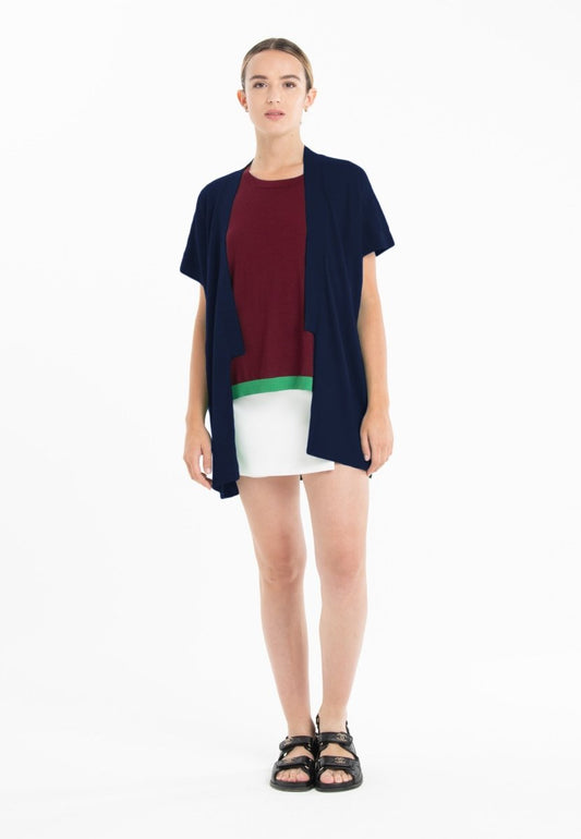 Gilet à manches courtes ultrafin cachemire et laine bleu marine femme - KELLY 5