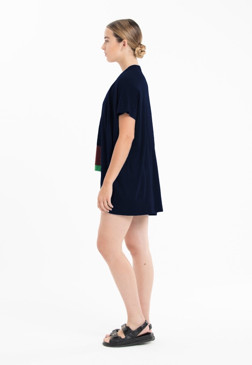 Gilet à manches courtes ultrafin cachemire et laine bleu marine femme - KELLY 5