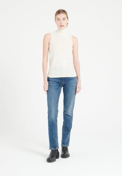 Pull col roulé sans manches cachemire écru femme - LILLY 13-1