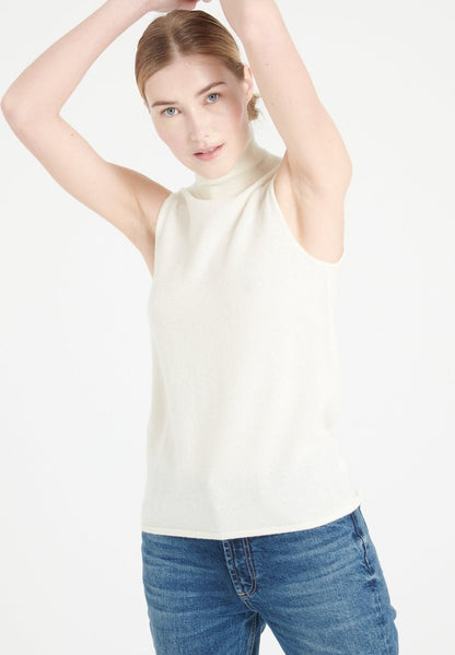 Pull col roulé sans manches cachemire écru femme - LILLY 13-4