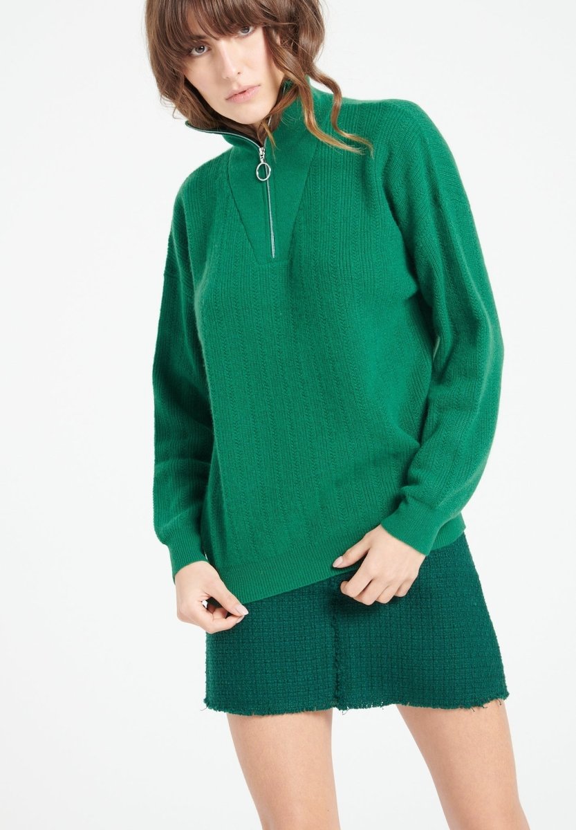Pull col cheminé cachemire vert émeraude femme - LILLY 28-0