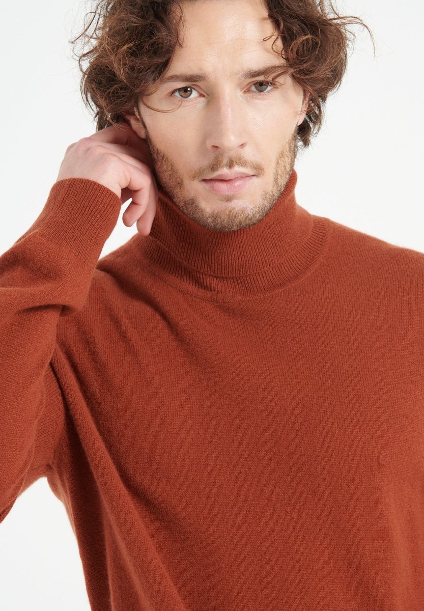 Pull col roulé cachemire terracotta homme - LUKE 3-0