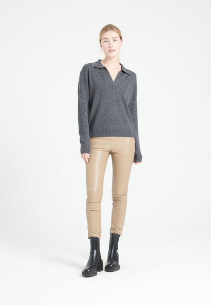 Polo manches longues cachemire gris anthracite femme - MIA 3-1
