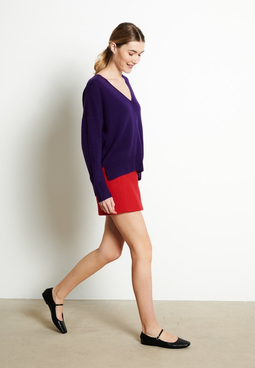 Pull col V cachemire violet femme - RIA 3-3