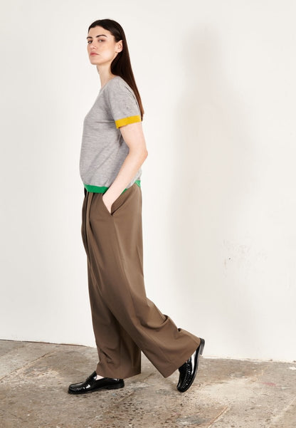 T-shirt col rond tricolore ultrafin cachemire et laine gris/jaune/vert femme - KELLY 8