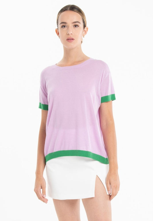 T-shirt col rond ultrafin cachemire et laine lavande/vert femme - KELLY 1